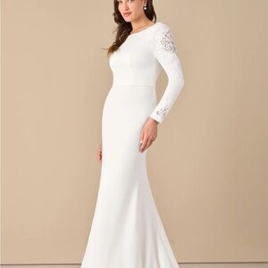 Azazie White Long Sleeve Dress with Lace Details (Tifa)